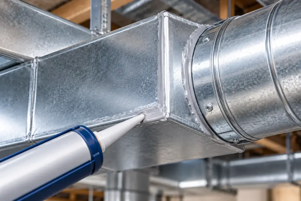 Ductwork being sealed at the joints.
